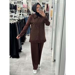 Önleri Pullu Takım 1250 - Acı Kahve - 40 - AZRA07332-Acı Kahve-40