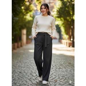 Kuşaklı Bol Paça Pantolon 250643 - Antrasit - M - AZRA07370-Antrasit-M