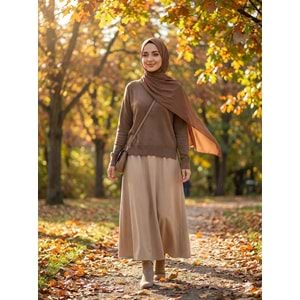 Bisiklet Yaka İnce Triko Kazak 10536 - Vizon - TEK BEDEN