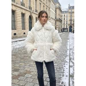 Peluşlu Lüks Mont 6183 - Ekru - TEK BEDEN