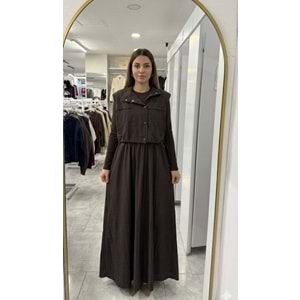 Çıkma Yelekli Elbise 34364 - Acı Kahve - S - AZRA07603-59736