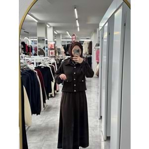 Kesik Detaylı Etekli Takım 35950 - Acı Kahve - M - AZRA07609-59770