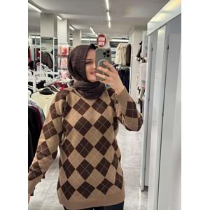 Küçük Baklava Desen Triko 3299 - Acı Kahve - TEK BEDEN