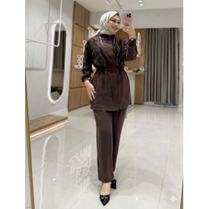 0801 Taş İşlemeli Takım 1465 - Kahve Rengi - 38 - AZRA07699-60155