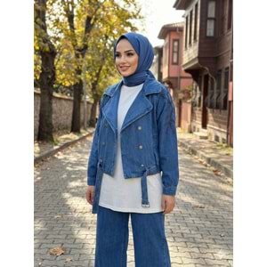 Kolları Taş İşlemeli Denim Ceket 7466 - Açık Mavi - M-L - AZRA07700-60165