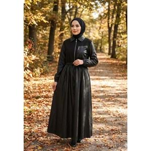 Soul Deri Görünümlü Elbise 12663 - Siyah - L