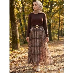 Şifon Etek 180024 - Kahve Rengi - 38