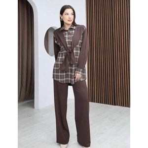 Ekose Garni Detaylı Detaylı Atkılı Takım 26837 - Acı Kahve - L