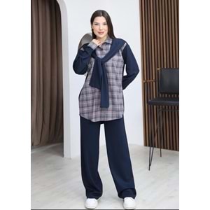 Ekose Garni Detaylı Detaylı Atkılı Takım 26837 - Lacivert - L