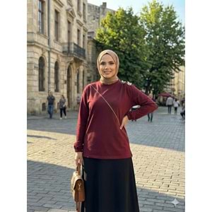Omuz Büzgülü Aksesuarlı Tunik 26793 - Bordo - M