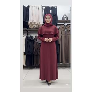 Pelerinli Elbise 1124 - Bordo - S