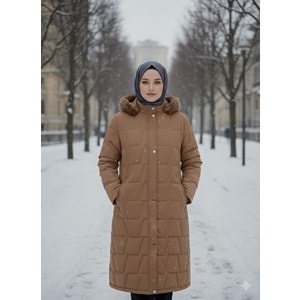 Baklavalı Şişme Mont 2600 - Kahve Rengi - 50
