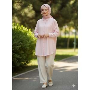 Uzun Kollu Düz Gömlek 25331 - Toz Pembe - L - AZRA07792-60926