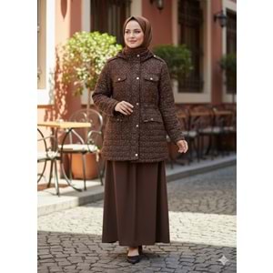 Simli Kapitone Mont 2661 - Acı Kahve - 42-44