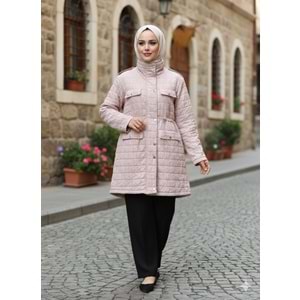 Simli Kapitone Mont 2661 - Bej - 42-44