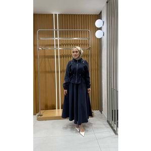Yakası Taşlı Etekli Takım 8628 - Lacivert - L