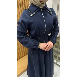 Yakası Taşlı Etekli Takım 8628 - Lacivert - L
