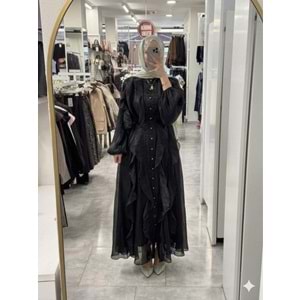 Janjan Fırfırlı Elbise 5748 - Siyah - TEK BEDEN