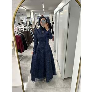 Boncuklu Prenses Abiye Elbise 17014 - Lacivert - 40