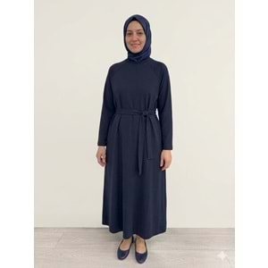 Beli Kuşaklı Oysho Elbise 12671 - Lacivert - TEK BEDEN