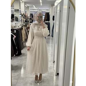 Bebe Yaka Elbise 32488 - Bej - L-XL