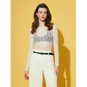 Kayık Yaka Dantel Bady 32763 - Ekru - L