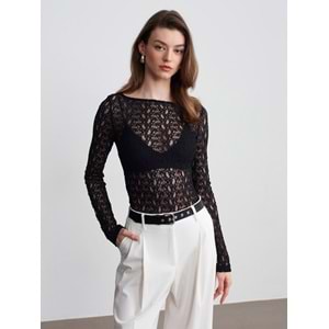Kayık Yaka Dantel Bady 32763 - Siyah - M