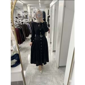 Pohen Beli Kemerli Modal Kumaş Elbise 1950 - Siyah - S-M
