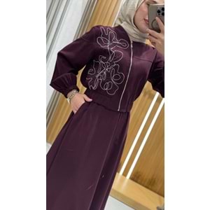 Taşlı Etekli Takım 8631 - Mürdüm - L