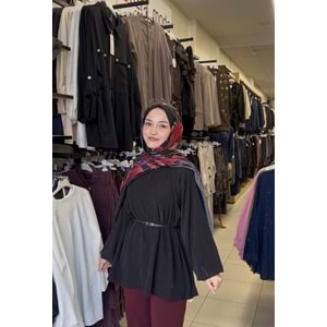 Balon Kol Fermuar Detaylı Kemerli Gömlek 26882 - Siyah - S