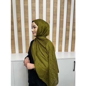 Oval Desenli Aerobin Şal 1112 - Haki - TEK BEDEN