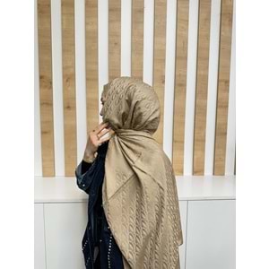 V Desenli Şal 1637 - Camel - TEK BEDEN - AZRA08233-64307