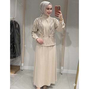 Boncuk İşlemeli Etekli Takım 1492 - Bej - S-M