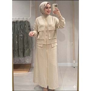 Kendinden Desenli Etekli Takım 1454 - Bej - S-M