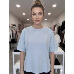 Taşlı Oysho Tişört 26771 - Bebe Mavisi - L