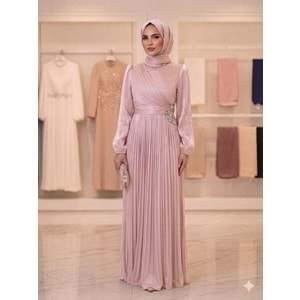 Yanı Taşlı Fırfırlı Abiye Elbise af11 17037 - Lila - 40