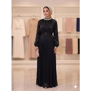 Taşlı Yaka İşlemeli Abiye Elbise af11 17001 - Siyah - 40