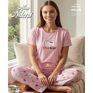 Milan Kumaş Kısa Kollu Pijama Takımı 1353 - Pudra - L - AZRA08334-65333