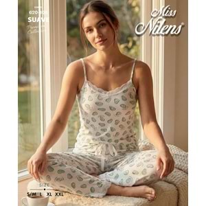 İp Askılı Pijama Takımı 1356 - Beyaz - L - AZRA08335-65354