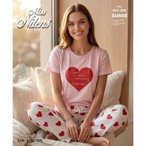 Kısa Kollu Pamuklu Pijama Takımı 1400 - Kırmızı - XL - AZRA08336-65404