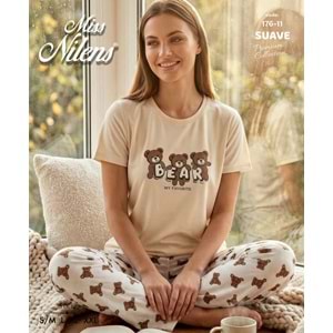 Kısa Kollu Pamuklu Pijama Takımı 1400 - Krem - L - AZRA08336-65407
