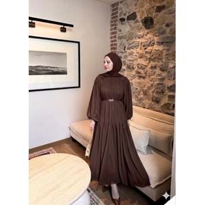 Kat Kat Büzgü Detaylı Elbise 91080 - Acı Kahve - TEK BEDEN - AZRA08342-65467