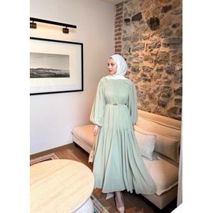 Kat Kat Büzgü Detaylı Elbise 91080 - Mint Yeşili - TEK BEDEN - AZRA08342-65470