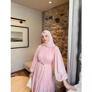 Kat Kat Büzgü Detaylı Elbise 91080 - Toz Pembe - TEK BEDEN - AZRA08342-65471