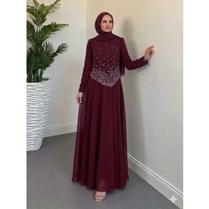 Taşlı Krep Battal Abiye 4832 - Bordo - 50