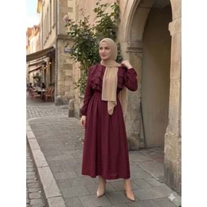 Yan Fırfır Elbise 56170 - Bordo - 46