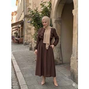Yan Fırfır Elbise 56170 - Kahve Rengi - 46