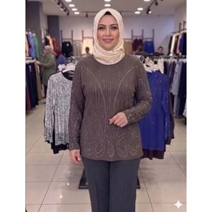 Likralı Taşlı Bluz 2200 - Acı Kahve - L - AZRA08432-66335
