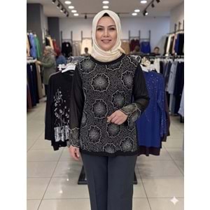 Ful Taşlı Bluz 0066 - Gümüş - L - AZRA08434-66348