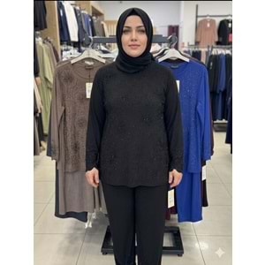 Ful Taşlı Bluz 0066 - Siyah - L - AZRA08434-66351